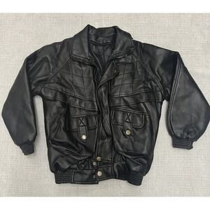 Youth  Black Faux Leather Moto Biker Zip Front Pockets, See Photos for Size